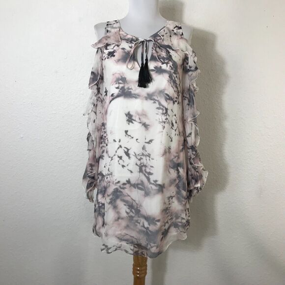 Haute Hippie The Flowers in the Sun Silk Dress XS Cold Shoulder Mini Silk Ruffle - Picture 3 of 11